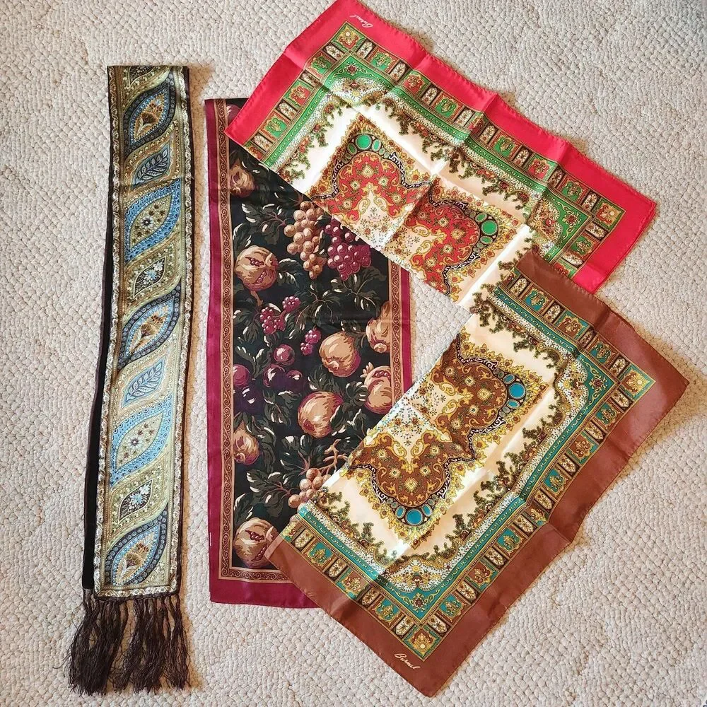 Womens Scarf Lot of 4 Burmel Talbots Unbranded Vintage Floral Tapestry Paisley